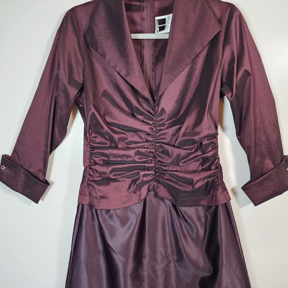 Tadashi Shoji Vintage Eggplant Purple Formal Elegant Collared Ruched Gown 8 - Picture 3 of 16